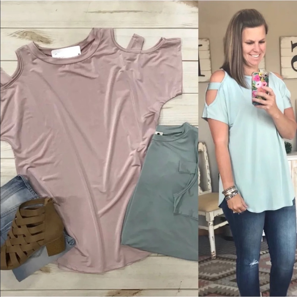 Pink cold shoulder top